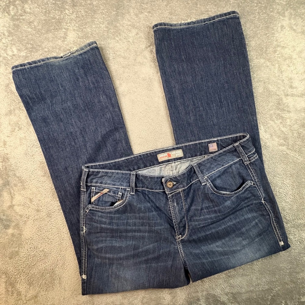 Ariat Women's 40.5x32.75 Dark Wash FR CAT 2 High Rise Bootcut Work Jeans SEE DES